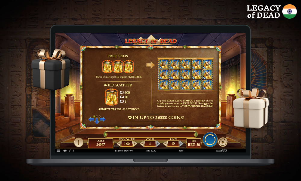 Legacy of Dead slot machine will please players from India with bonus rounds, due to which you can significantly increase your winnings
