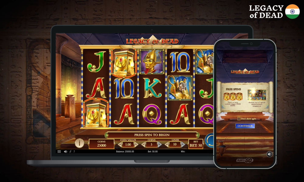 Legacy of Dead - is an exciting slot machine with high RTP and is very popular among players from India