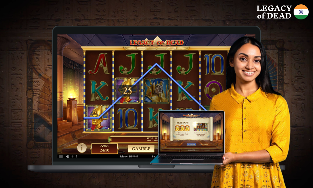 Legacy of Dead is an exciting slot that will delight players from India with smooth animation, colorful graphics in the style of ancient Egypt and of course a large coefficient of winnings
